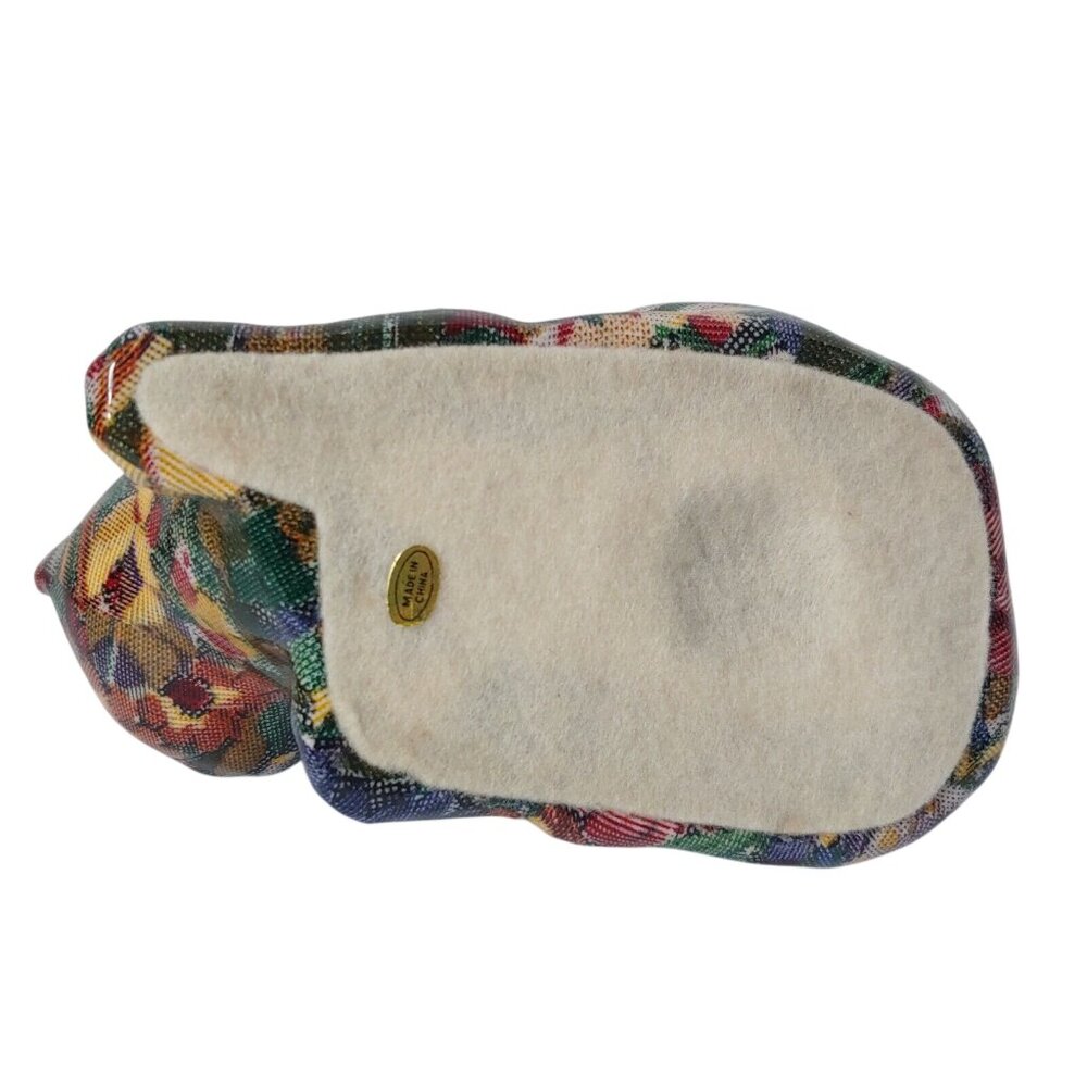 Chintz Calico Cat Floral Figurine Fabric Covered Cat Ceramic Maroon Blue Yellow - Picture 4 of 7
